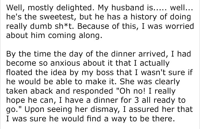 Woman Takes Along Her Husband For An Important Dinner At Her New Boss’ House