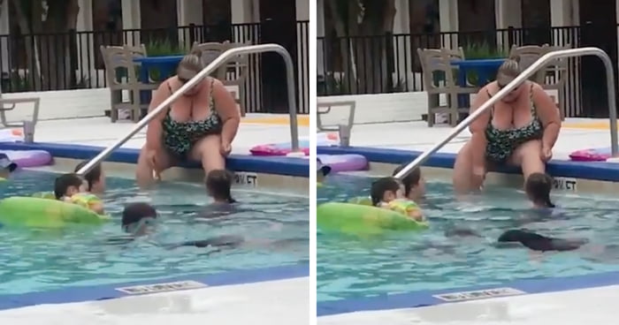 Awkward Moment Woman Shaves Her Legs Next To Hotel Swimming Pool